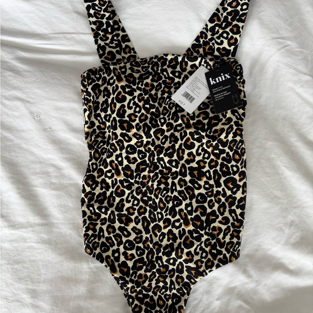 knix Leopard Print One-Piece Swimsuit in Black, Cream, Brown